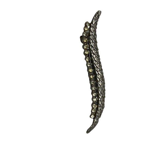 Vintage Rhinestone Hair‎ Clip Silver Tone Leaf Barrette - Picture 8 of 8